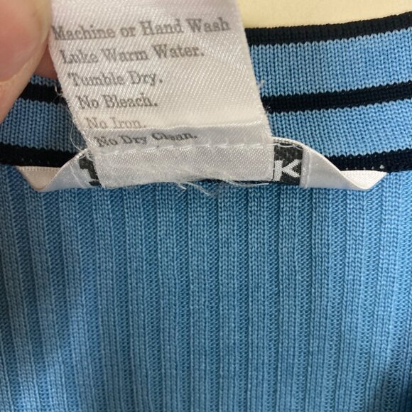 Exclusively Misook Womens M Blue Ribbed Long Cardigan Sweater Acrylic Flawed - Picture 4 of 11